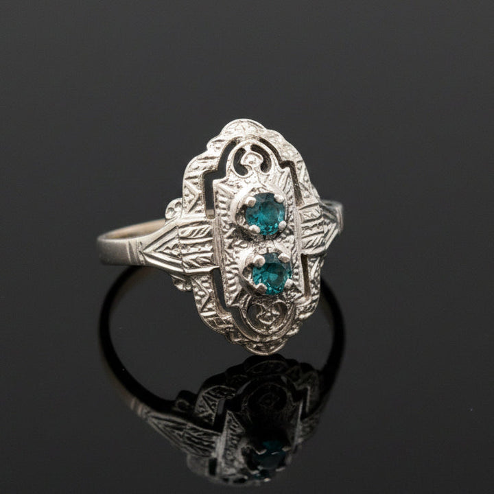 Vintage Irr. Blue Diamond 14K White Gold Ring