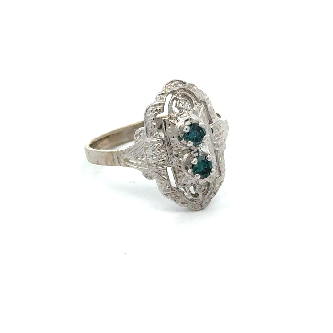 Vintage Irr. Blue Diamond 14K White Gold Ring