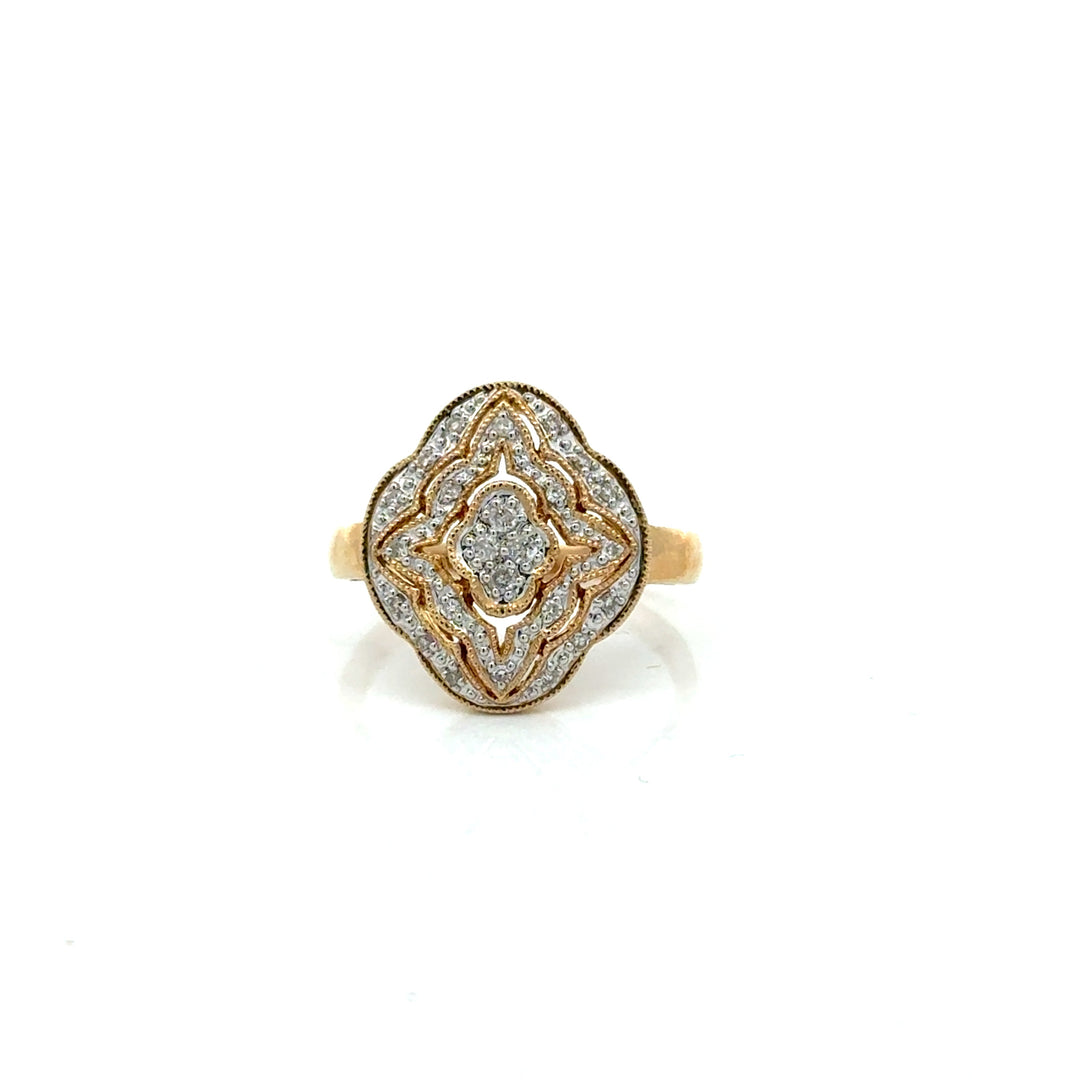 Vintage Filigree Diamond 14k Yellow Gold Ring