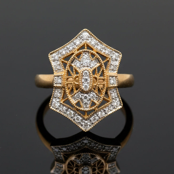 Vintage Filigree Diamond 14k Yellow Gold Ring