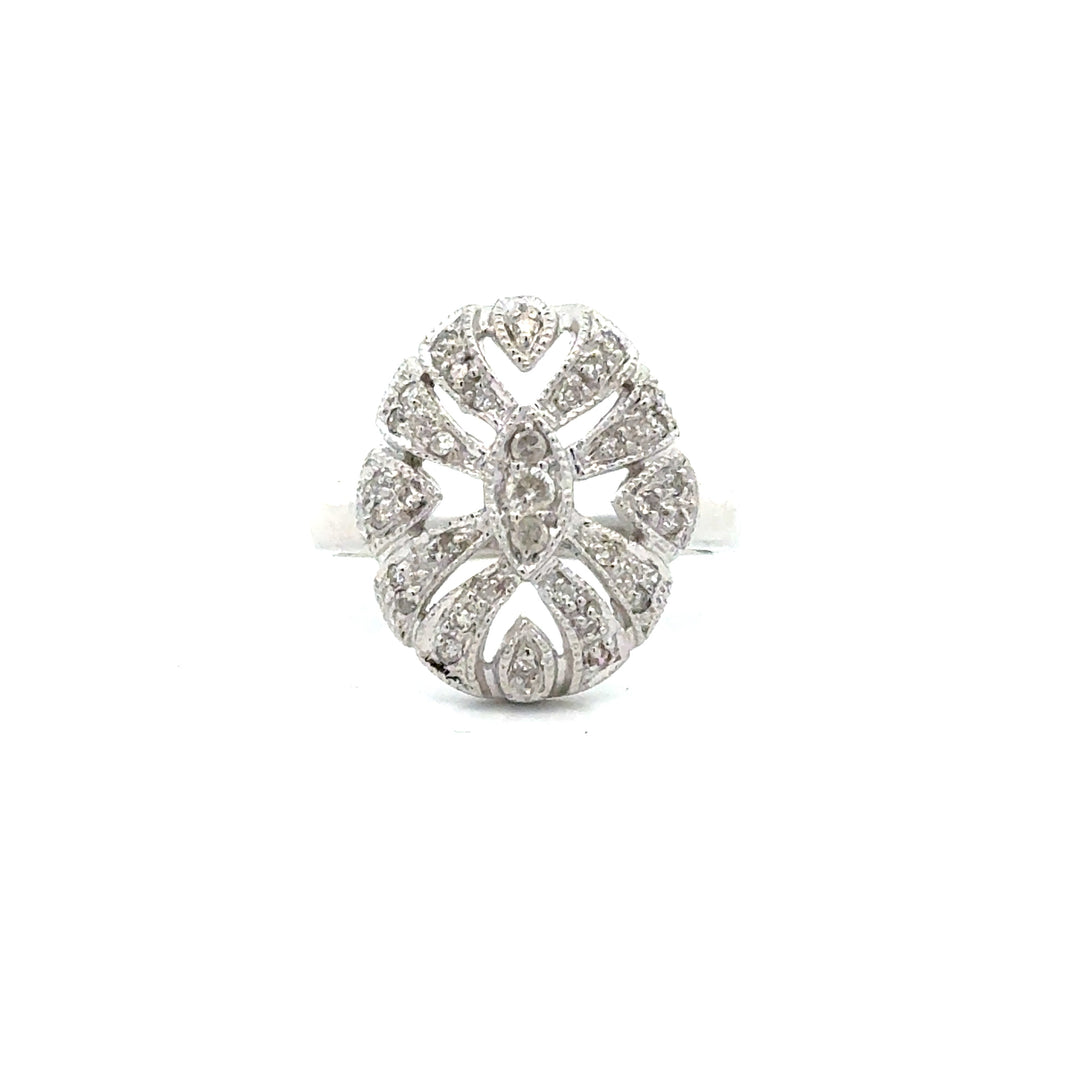 Vintage Filigree Diamond 14k White Gold Ring