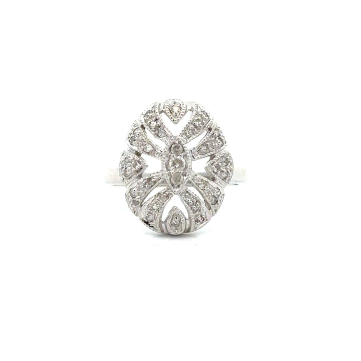 Vintage Filigree Diamond 14k White Gold Ring