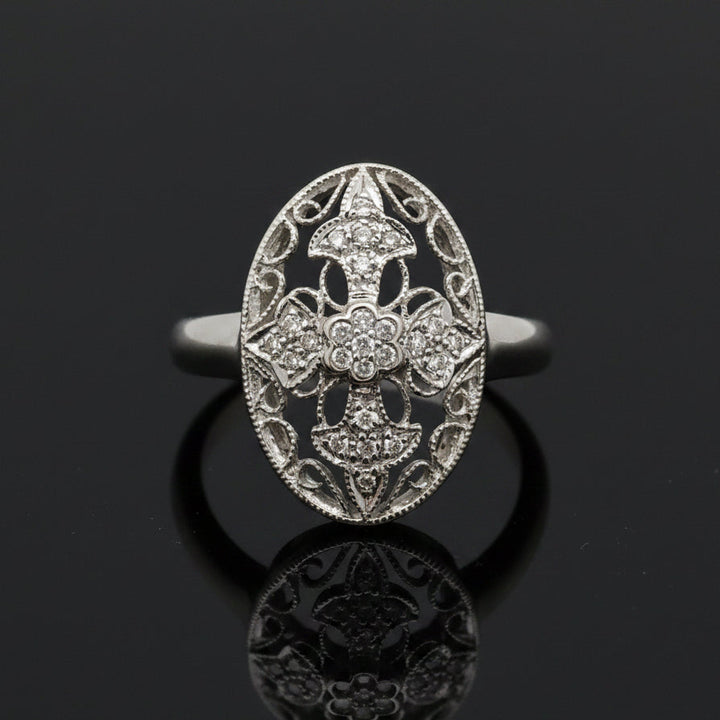Vintage Filigree Diamond 14k White Gold Ring