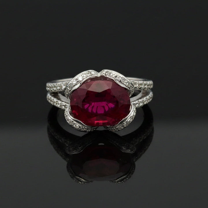 Vintage Fine Rubellite & Diamond 14k White Gold Ring