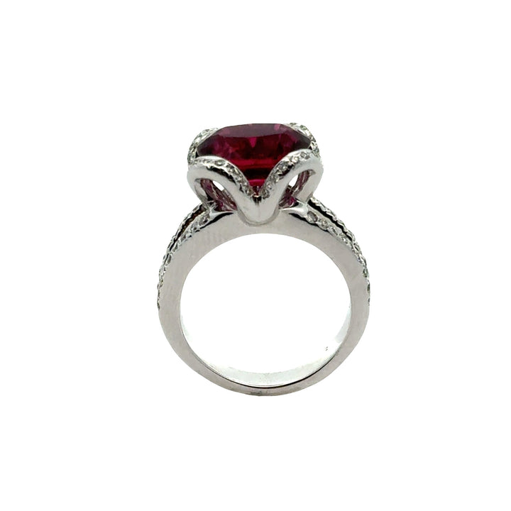 Vintage Fine Rubellite & Diamond 14k White Gold Ring