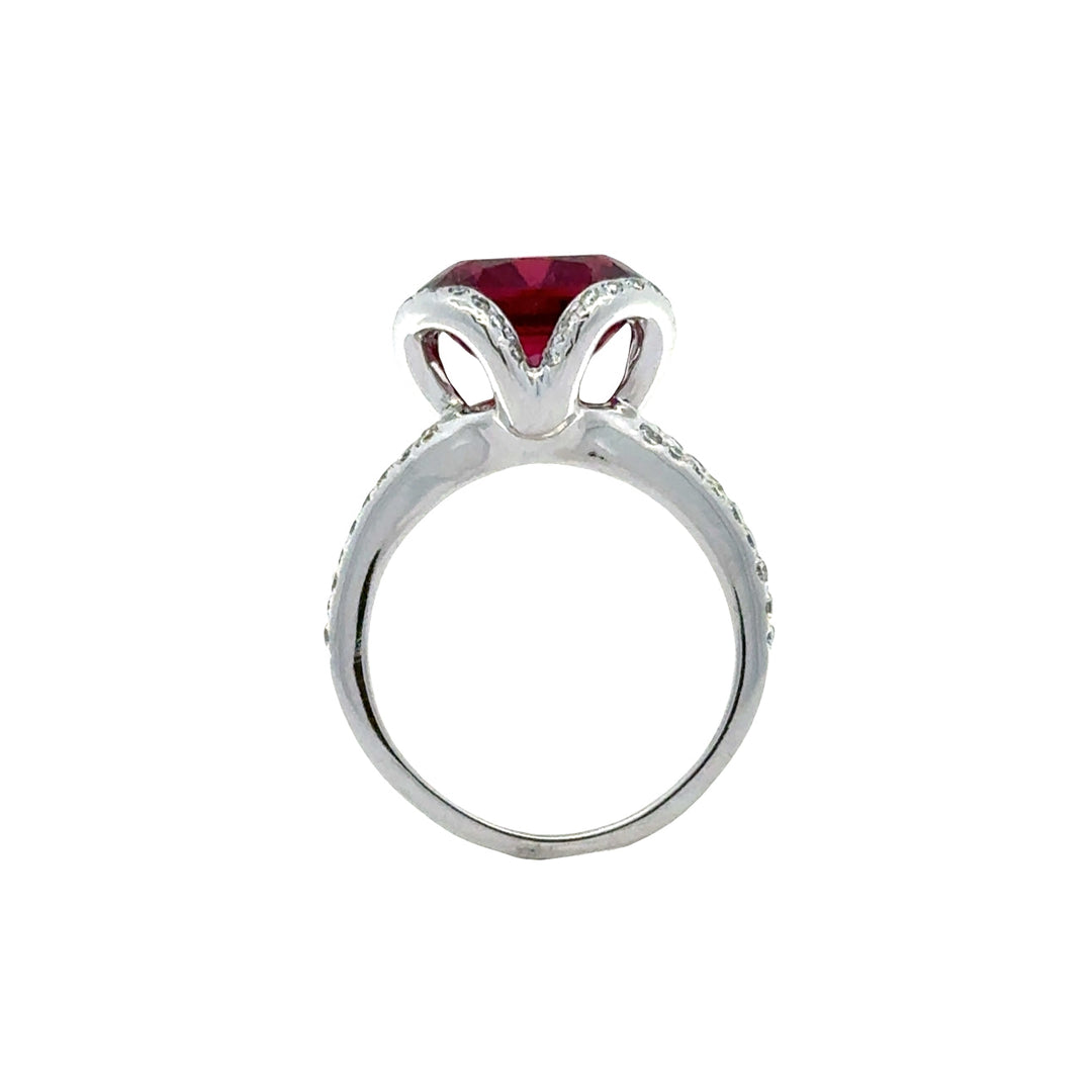 Vintage Fine Rubellite & Diamond 14k White Gold Ring