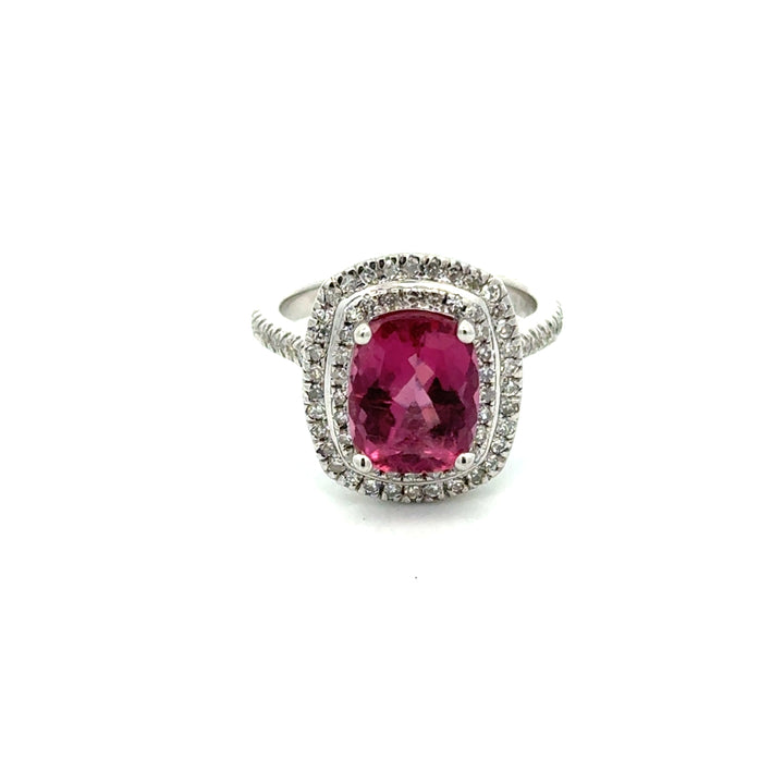 Vintage Pink Tourmaline & Diamond 14k White Gold Ring
