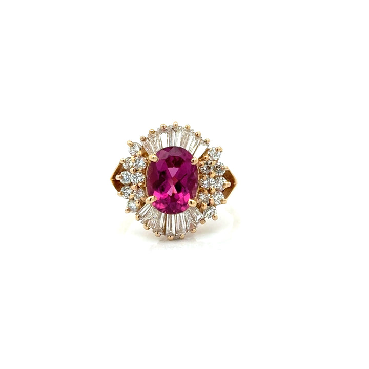 Vintage Fine Rubellite & Diamond 14k Rose Gold Ring