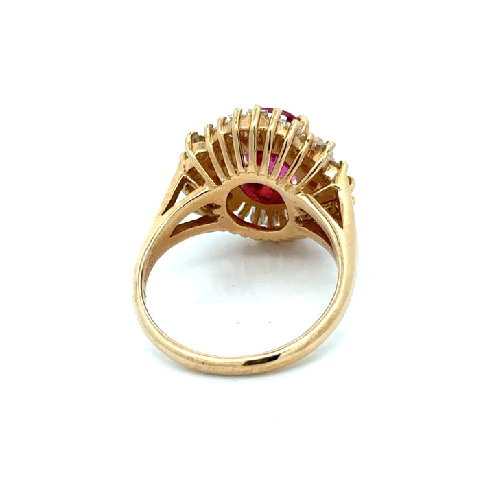 Vintage Fine Rubellite & Diamond 14k Rose Gold Ring