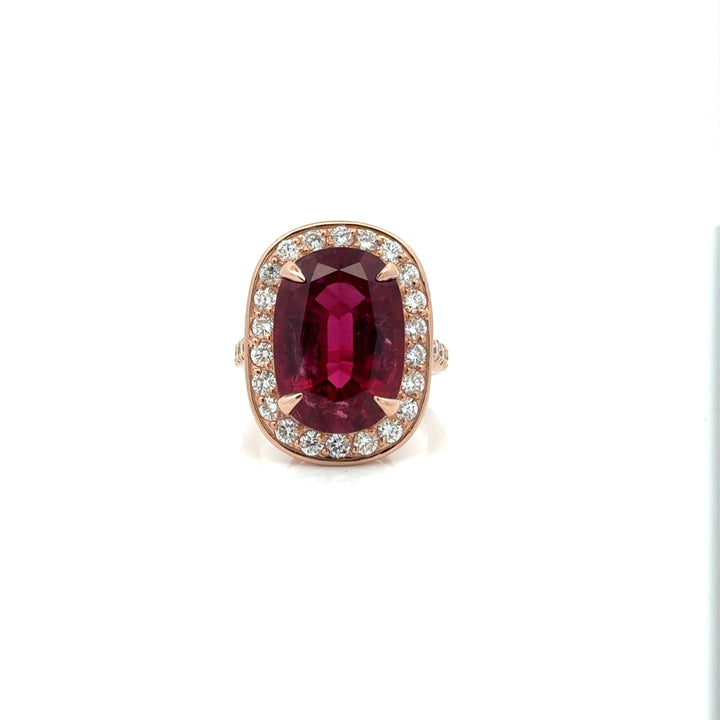 Vintage Fine Rubellite & Diamond 14k Rose Gold Ring