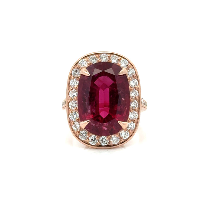 Vintage Fine Rubellite & Diamond 14k Rose Gold Ring
