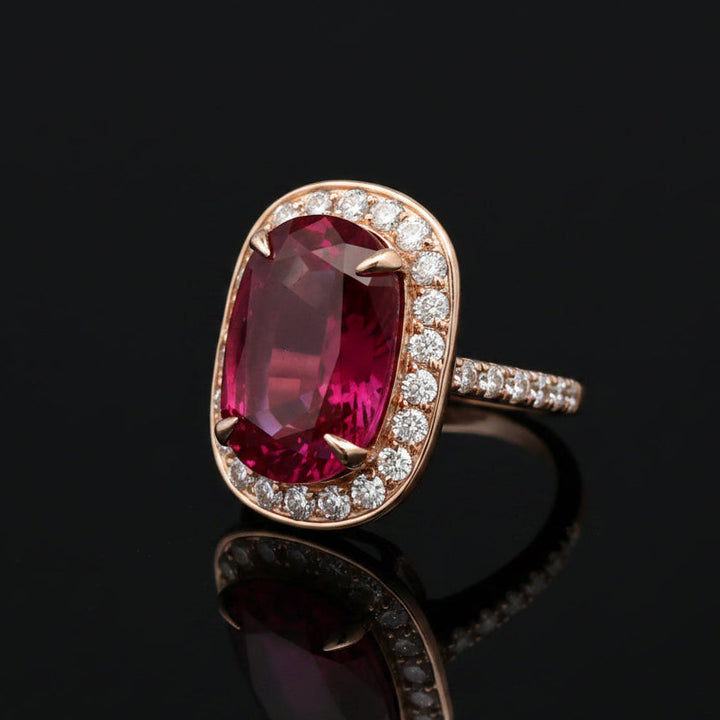 Vintage Fine Rubellite & Diamond 14k Rose Gold Ring