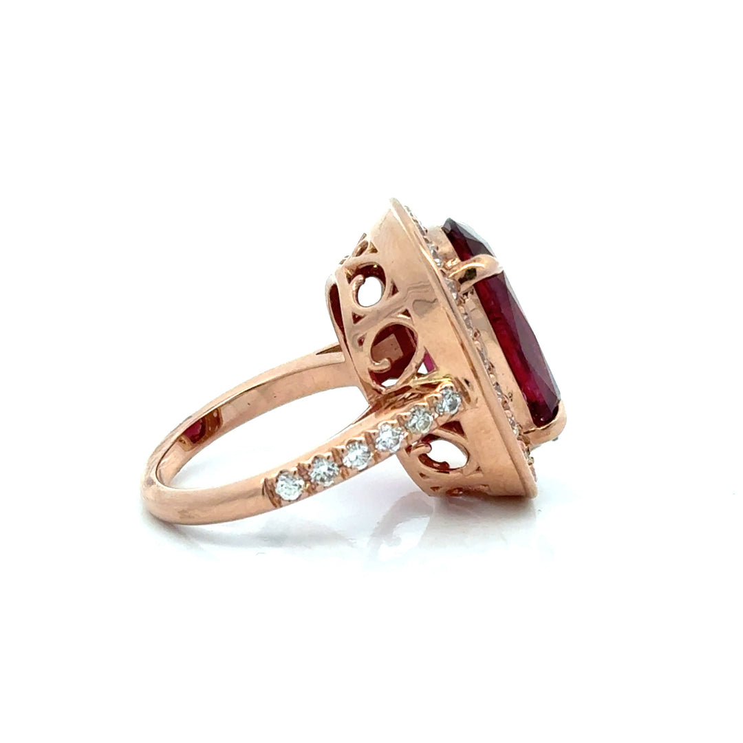 Vintage Fine Rubellite & Diamond 14k Rose Gold Ring