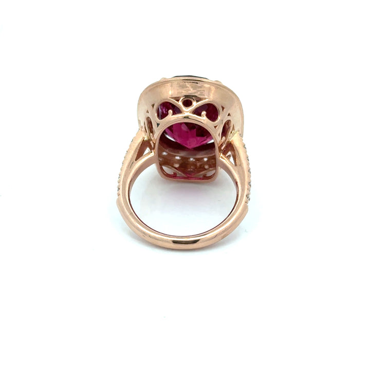 Vintage Fine Rubellite & Diamond 14k Rose Gold Ring