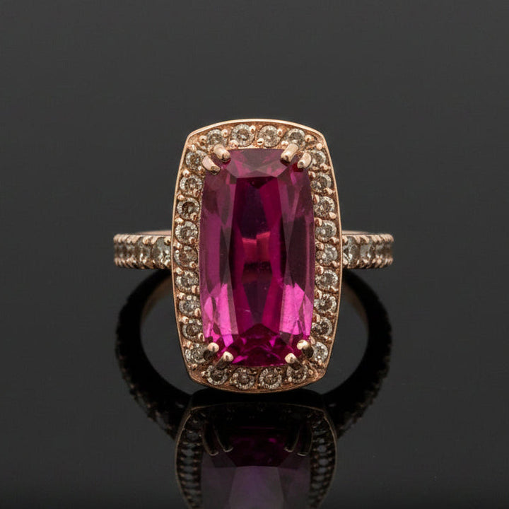 Vintage Pink Tourmaline & Diamond 14k Yellow Gold Ring