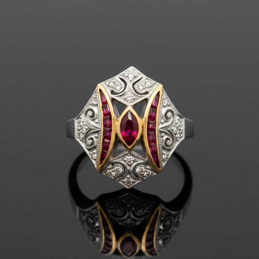 Vintage Ruby & Diamond 18k Yellow/White Gold Ring