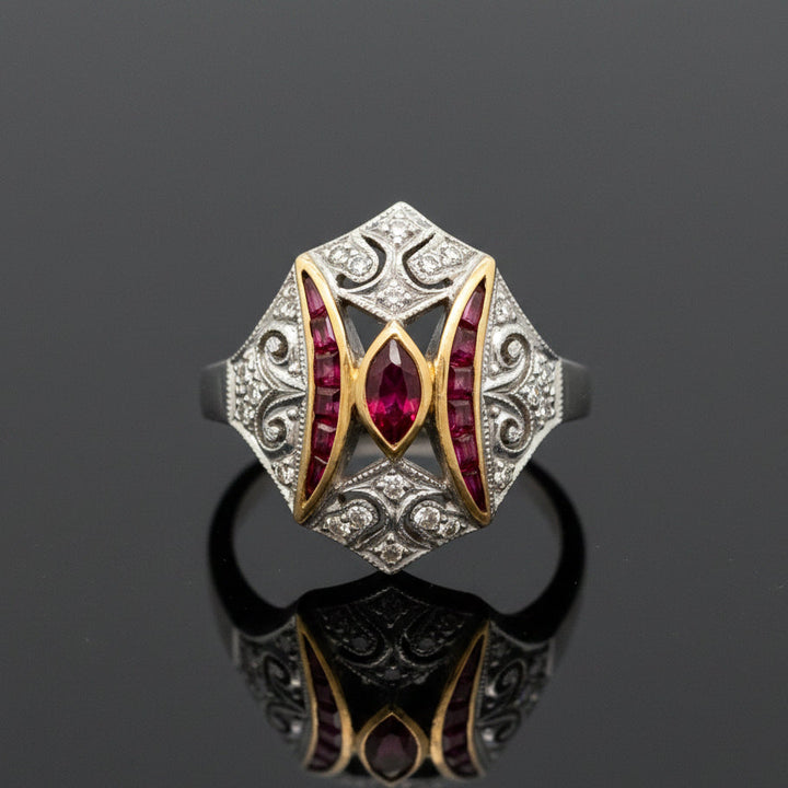 Vintage Ruby & Diamond 18k Yellow/White Gold Ring