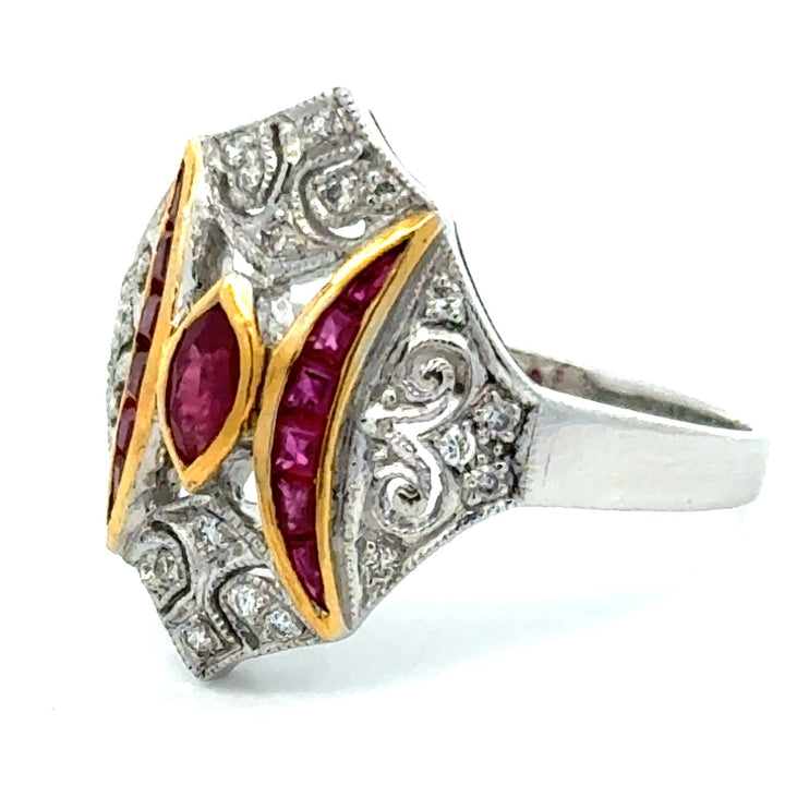 Vintage Ruby & Diamond 18k Yellow/White Gold Ring