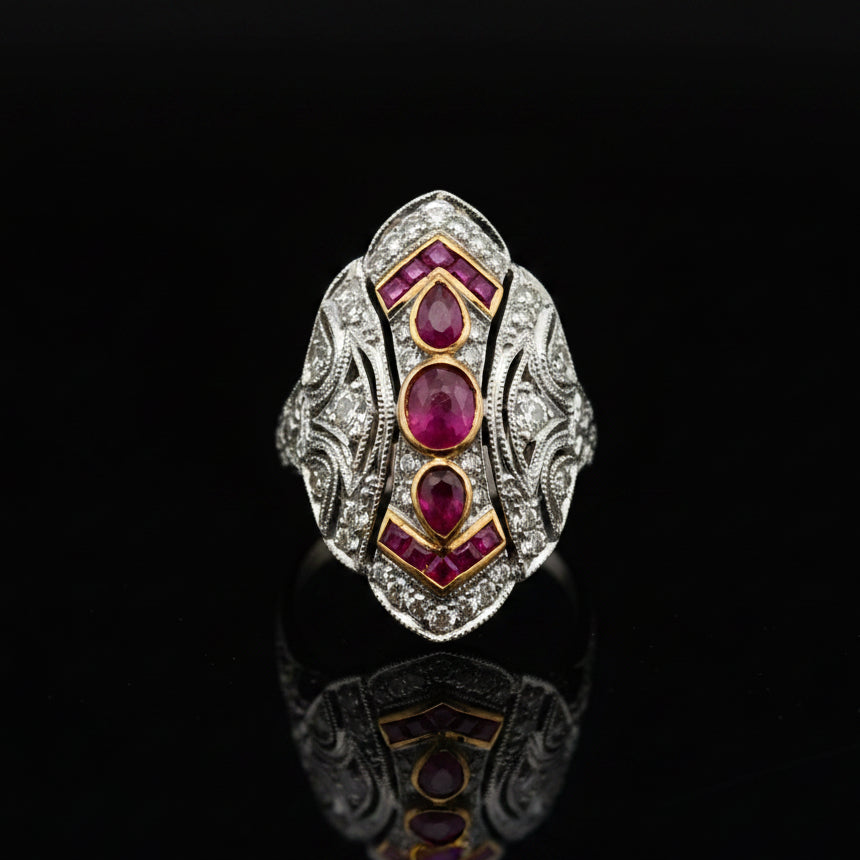 Vintage Ruby & Diamond 18k Yellow/White Gold Ring