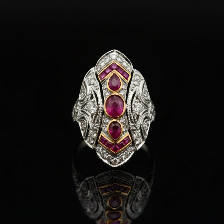 Vintage Ruby & Diamond 18k Yellow/White Gold Ring