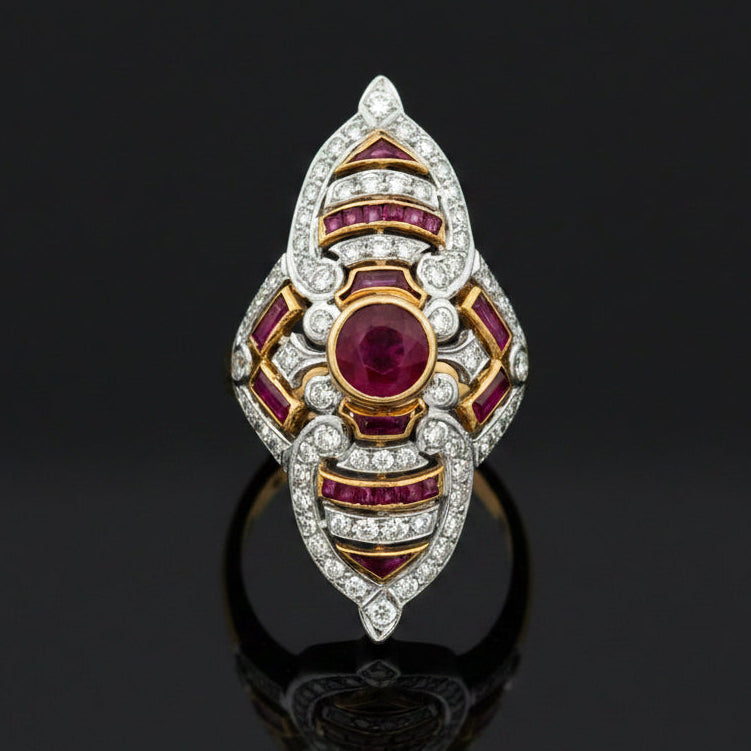 Vintage Ruby & Diamond 18k Yellow/White Gold Ring