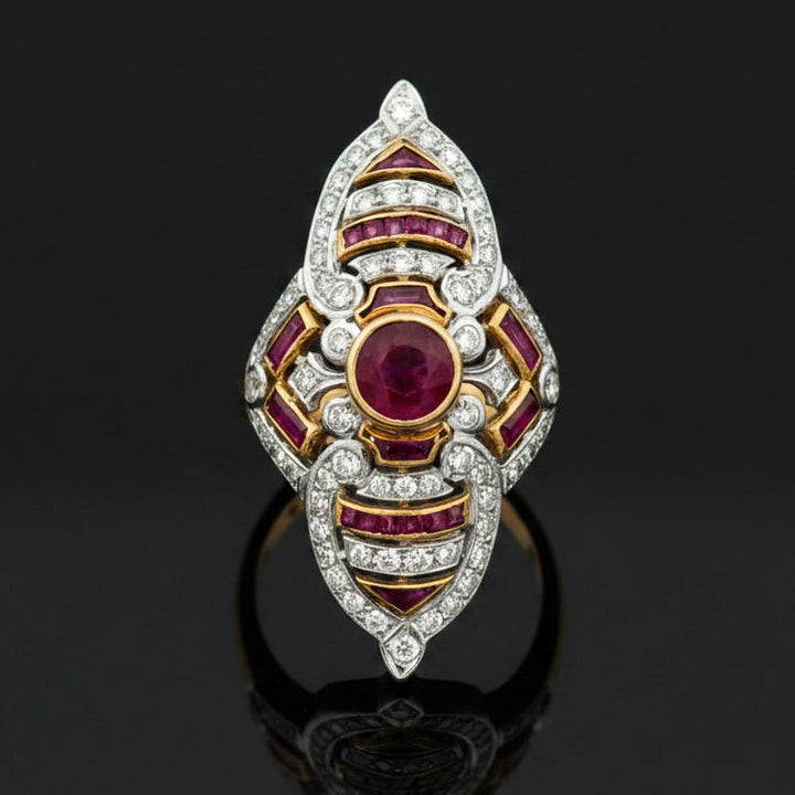 Vintage Ruby & Diamond 18k Yellow/White Gold Ring