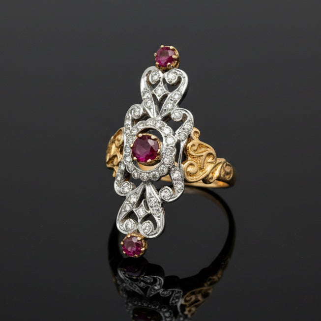 Vintage Ruby & Diamond 18k Yellow/White Gold Ring