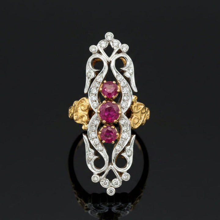 Vintage Ruby & Diamond 18k Yellow/White Gold Ring