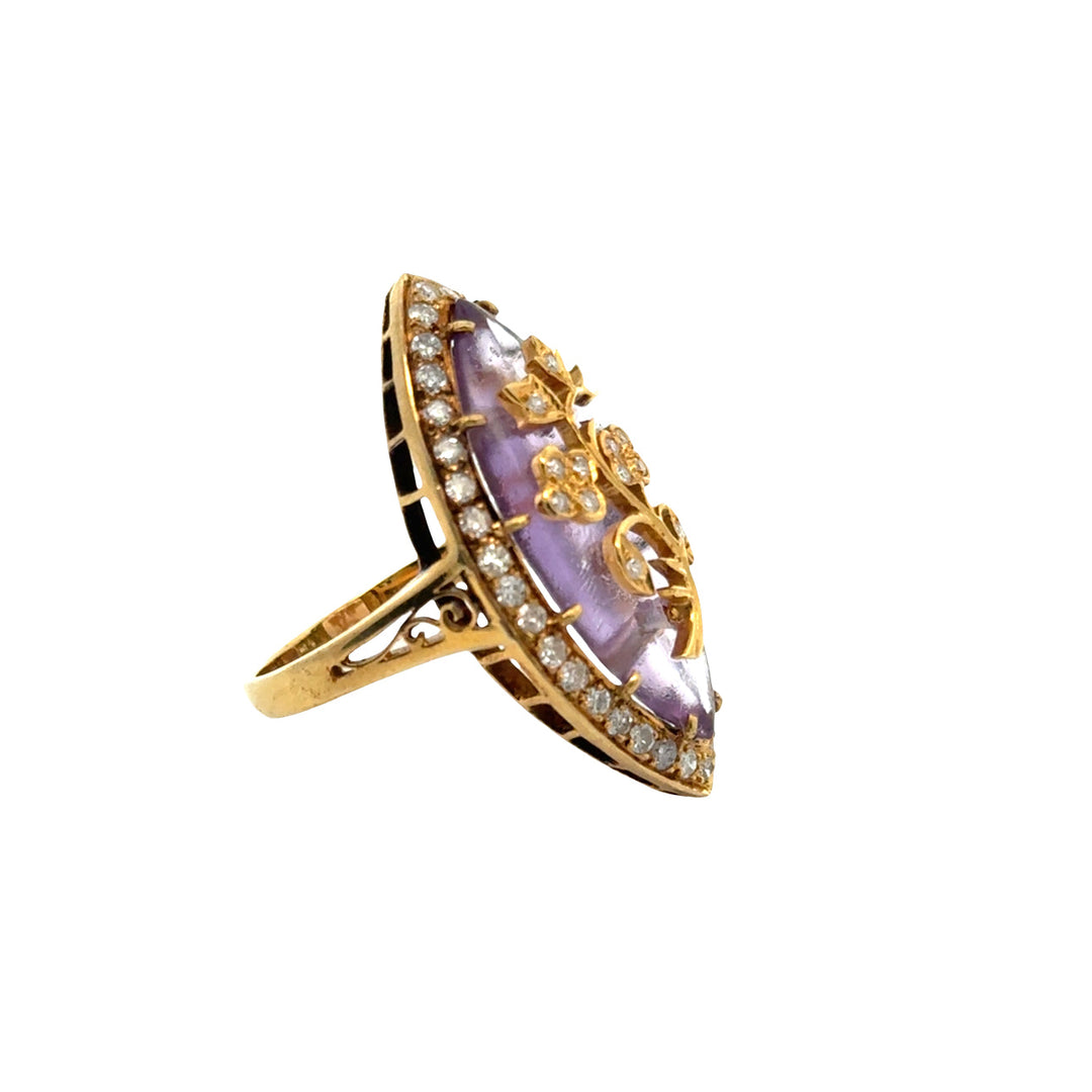 Vintage Diamond & Amethsyt 18K Yellow Gold Ring