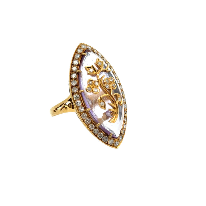 Vintage Diamond & Amethsyt 18K Yellow Gold Ring