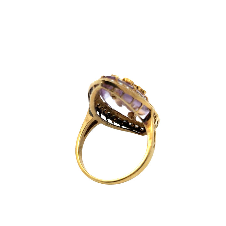 Vintage Diamond & Amethsyt 18K Yellow Gold Ring