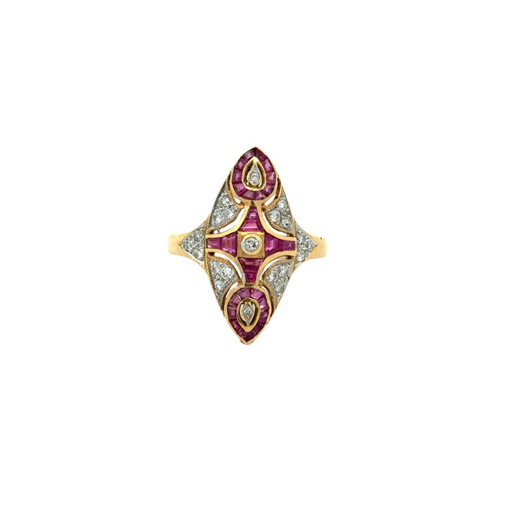 Vintage Ruby & Diamond 18k Yellow/White Gold Ring