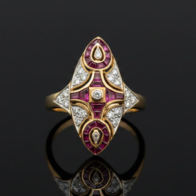 Vintage Ruby & Diamond 18k Yellow/White Gold Ring