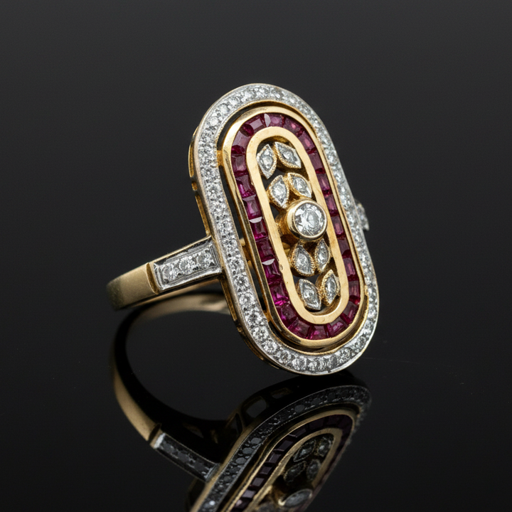 Vintage Ruby & Diamond 18k Yellow/White Gold Ring