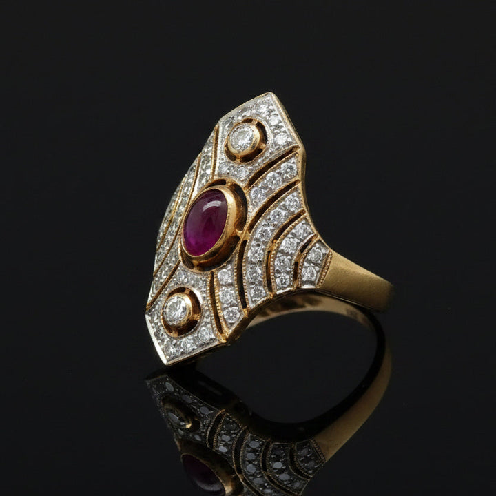 Vintage Ruby & Diamond 18k Yellow/White Gold Ring