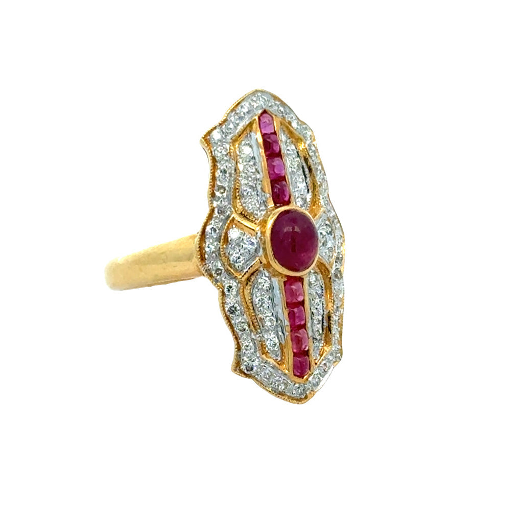 Vintage Ruby & Diamond 18k Yellow/White Gold Ring