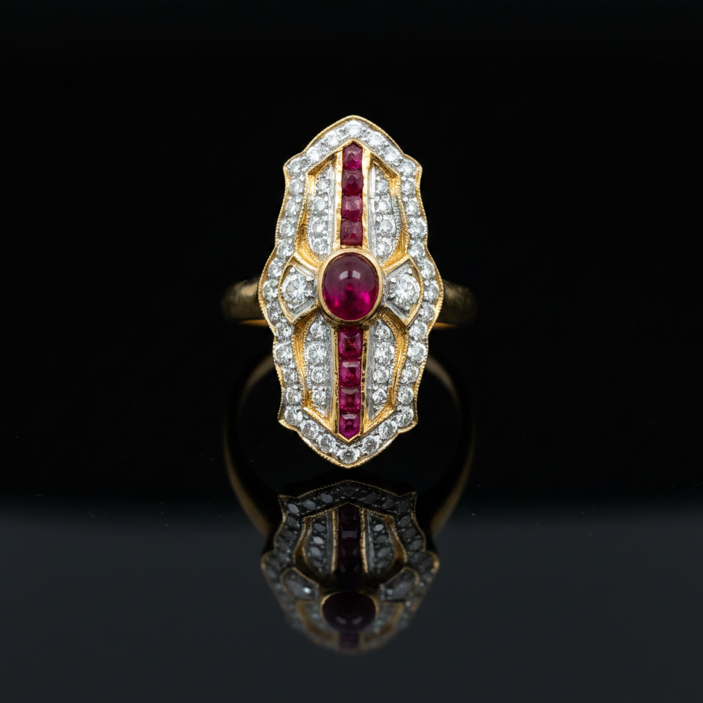 Vintage Ruby & Diamond 18k Yellow/White Gold Ring