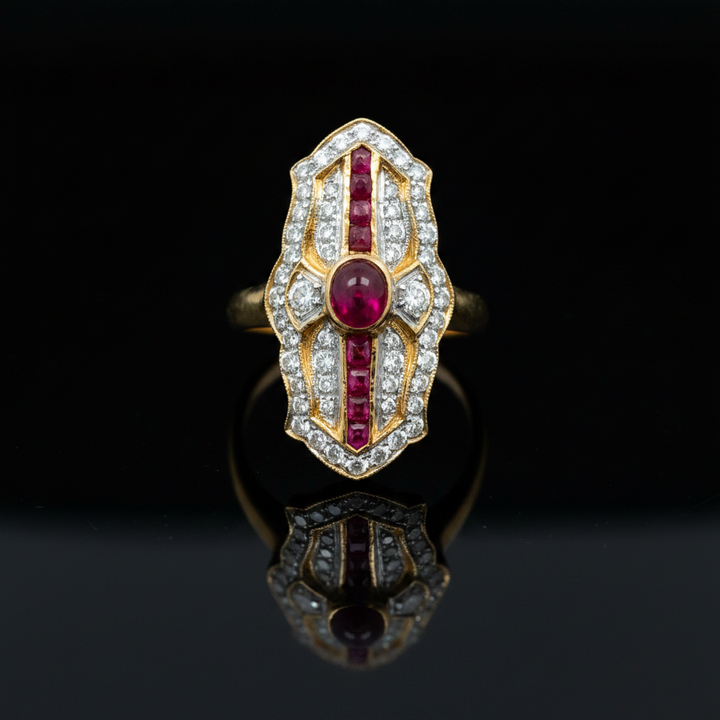 Vintage Ruby & Diamond 18k Yellow/White Gold Ring