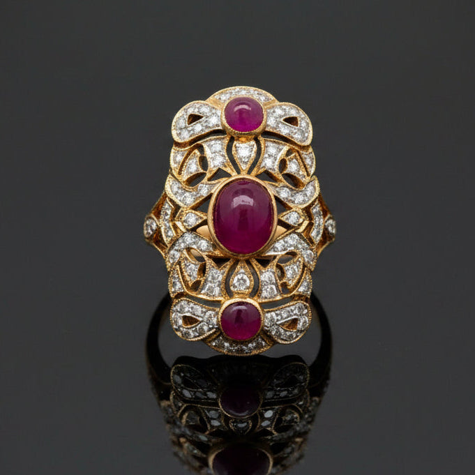 Vintage Ruby & Diamond 18k Yellow/White Gold Ring