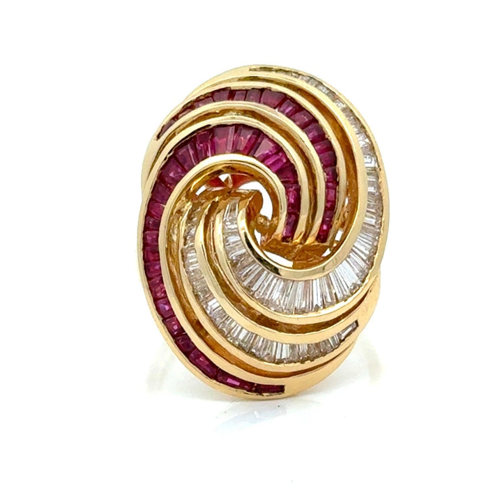 Vintage Ruby & Diamond 18k Yellow Gold Swirl Ring