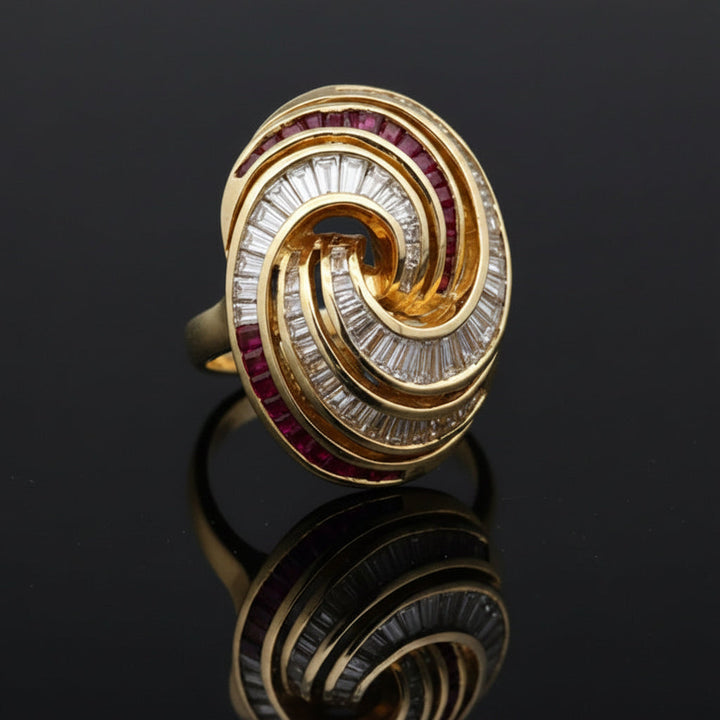 Vintage Ruby & Diamond 18k Yellow Gold Swirl Ring
