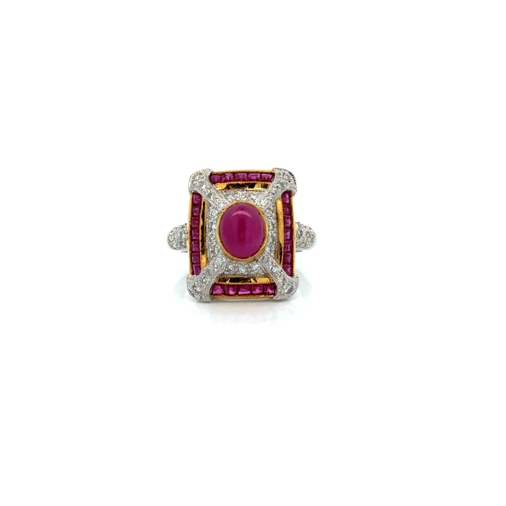 Vintage Ruby & Diamond 18k Yellow/White Gold Ring