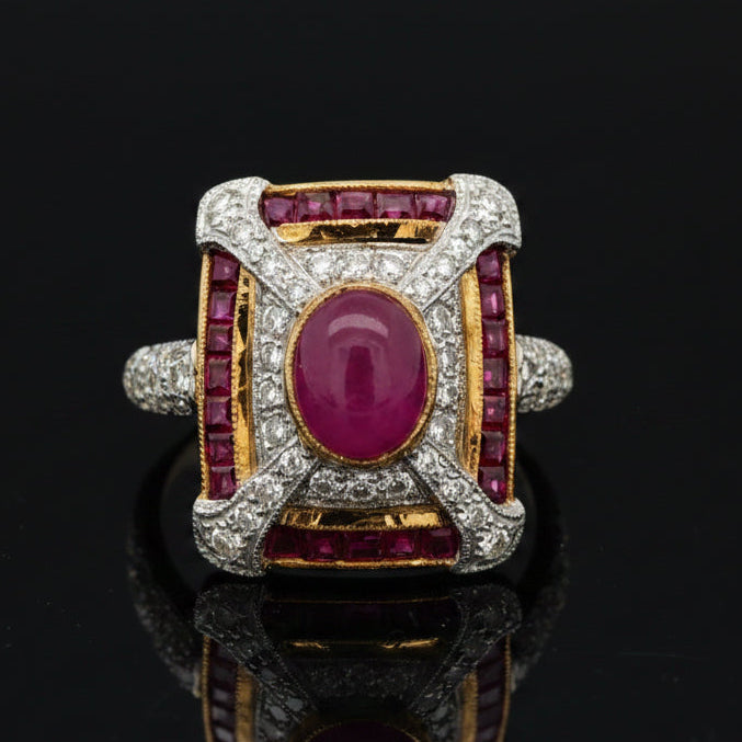 Vintage Ruby & Diamond 18k Yellow/White Gold Ring