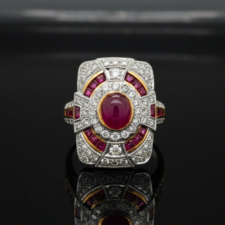 Vintage Ruby & Diamond 18k Yellow/White Gold Ring