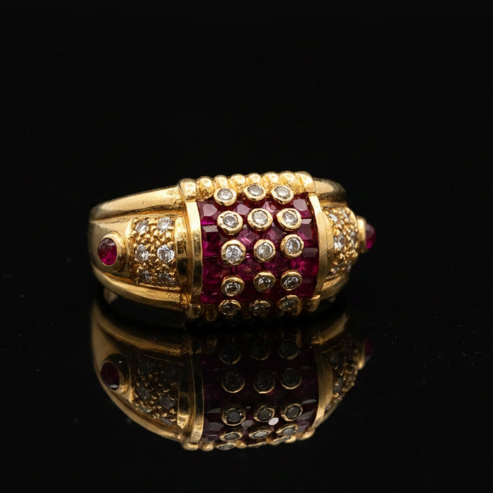 Vintage Ruby & Diamond 18k Yellow Gold Ring