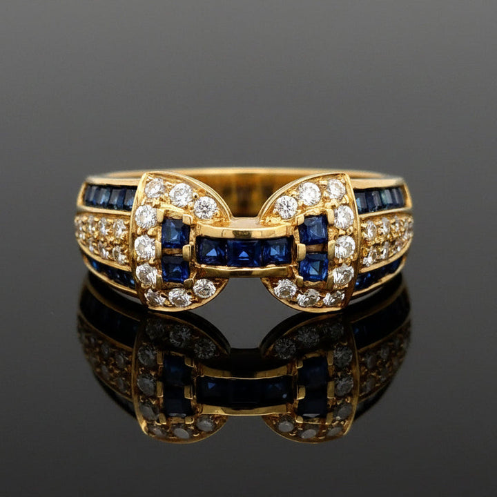 Vintage Sapphire & Diamond 18k Yellow Gold Ring