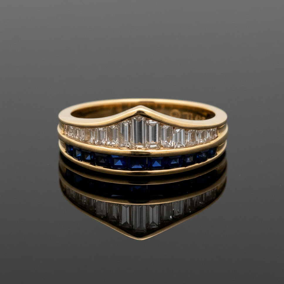 Vintage Sapphire & Diamond 18k Yellow Gold Ring