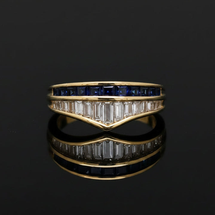 Vintage Sapphire & Diamond 18k Yellow Gold Ring