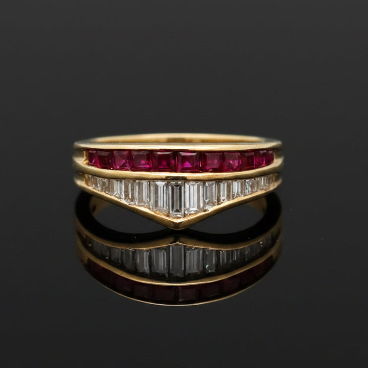 Vintage Ruby & Diamond 18k Yellow Gold Ring