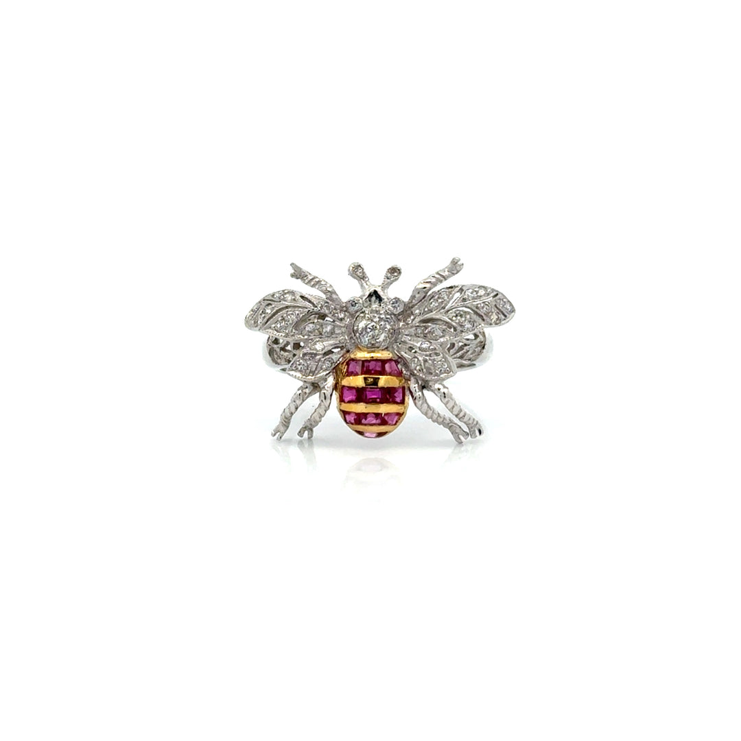 Vintage Ruby & Diamond 18k Yellow/White Gold Bee Ring